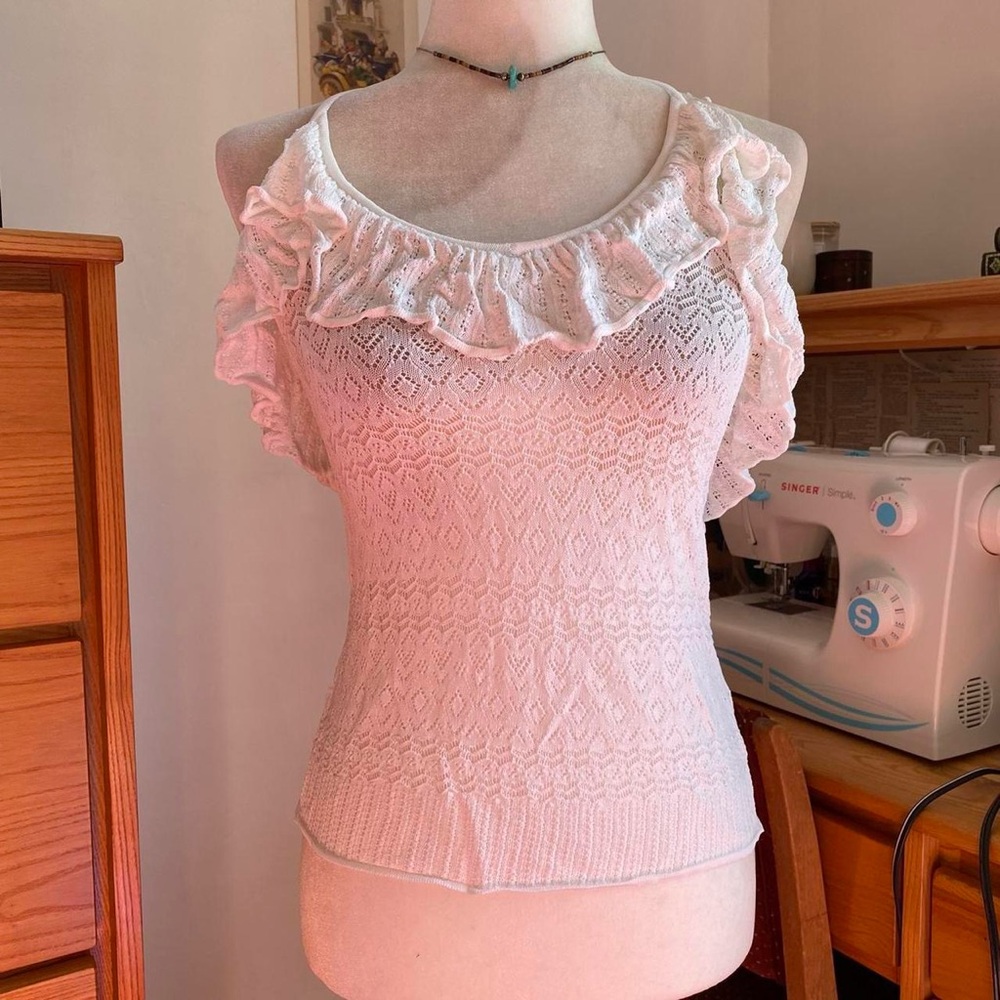 White Lace Ruffle Halter Top